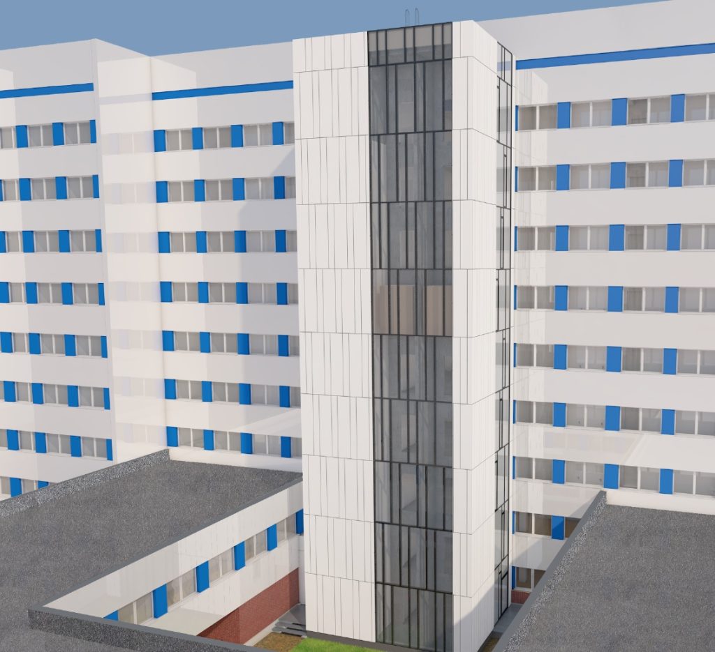 LOC ēkas un lifta vizualizācija